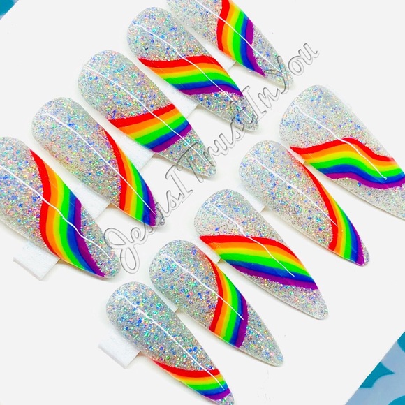 RAINBOW 🌈- LONG STILETTO PRESS ON NAILS - Picture 10 of 12